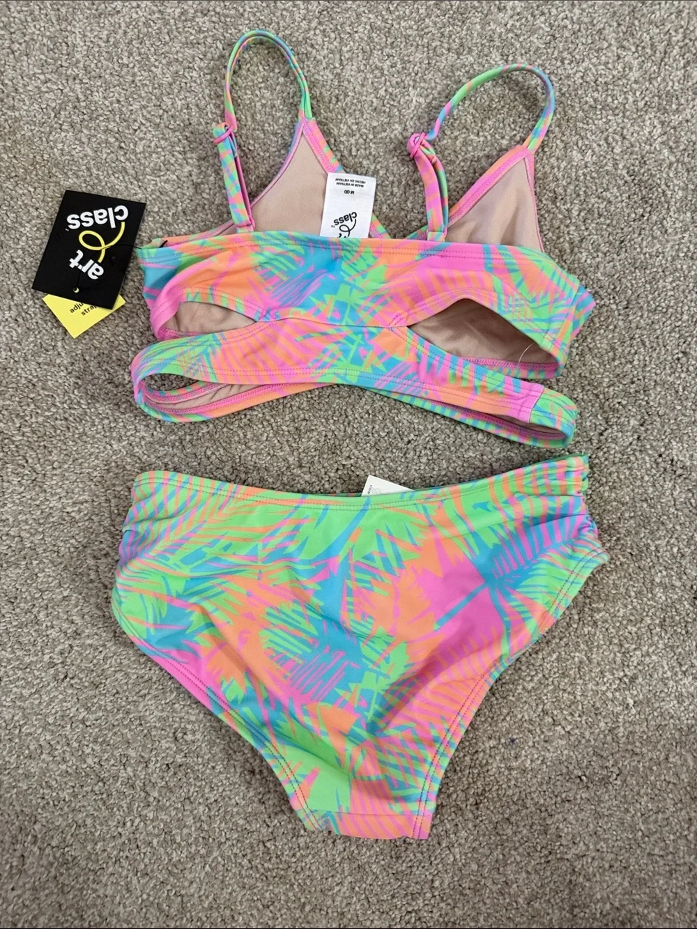 NWT Girls Palm Print Bikini Set - Multi Color Size Medium 8